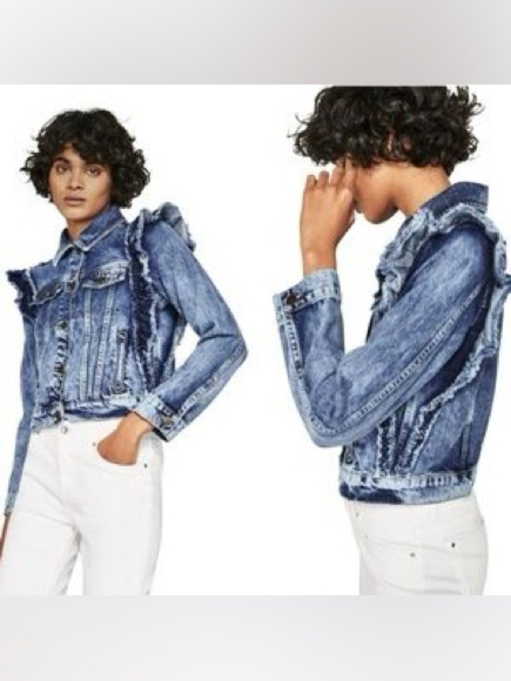 Zara Cropped Ruffle Demin Jacket
